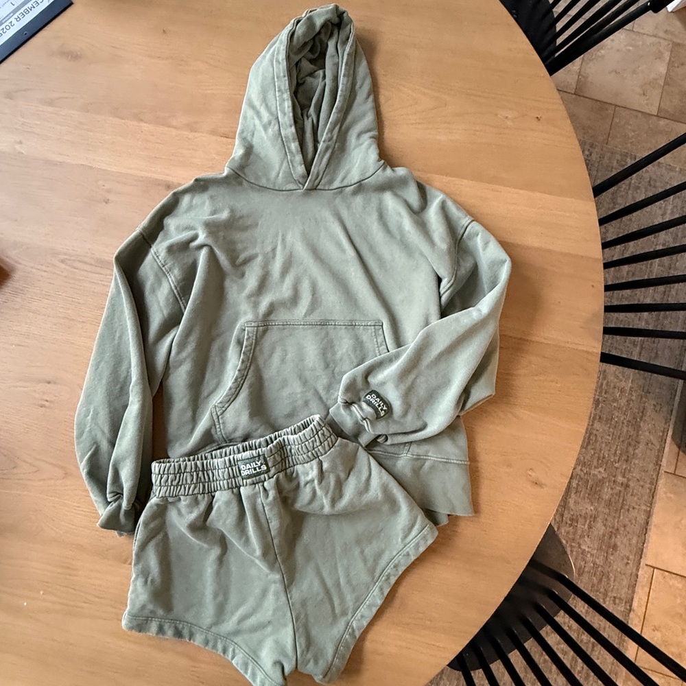 Daily Drills Sunbleached DD Green with Bandana Patch Super Shorts & Hoodie
